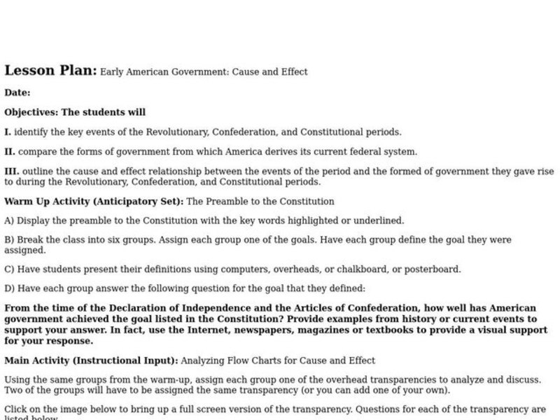 Early American Government: Cause and Effect Lesson Plan
