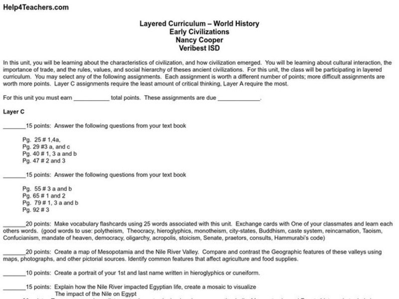 Early Civilizations Lesson Plan