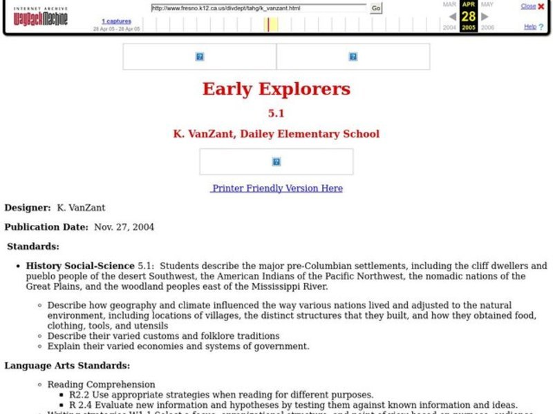 Early Explorers Lesson Plan