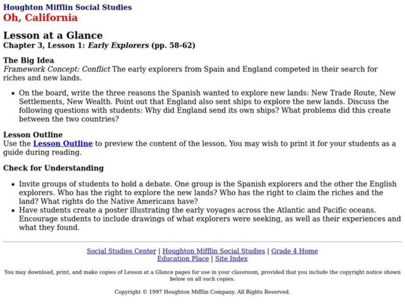 Early Explorers Lesson Plan