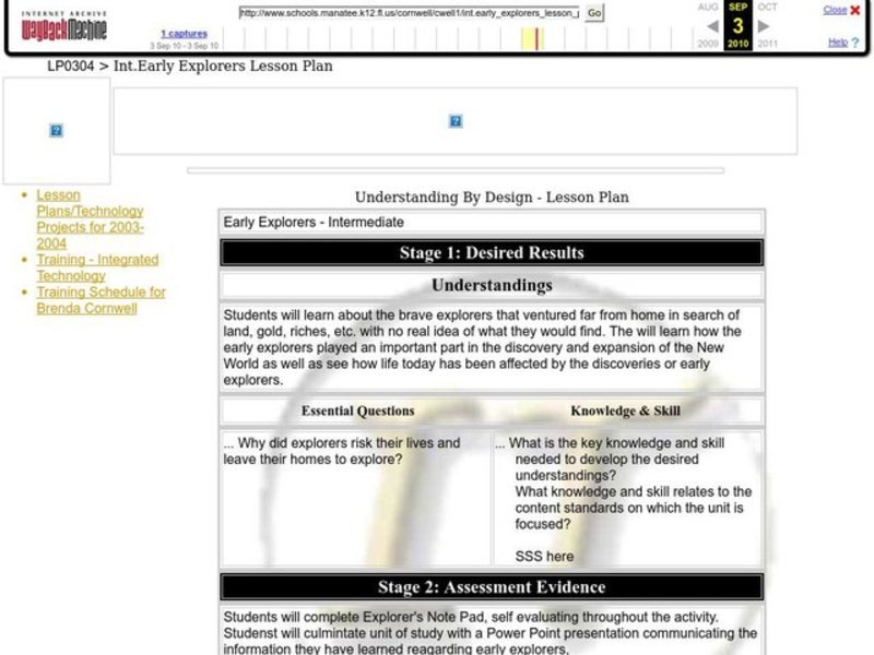 Early Explorers Lesson Plan