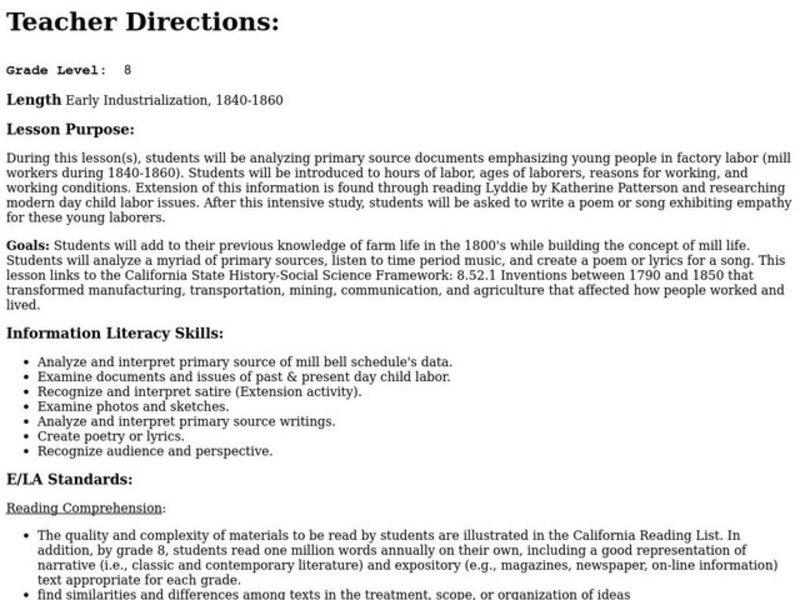 Early Industrialization Lesson Plan