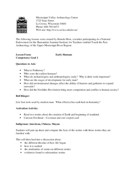 Early Humans Lesson Plan