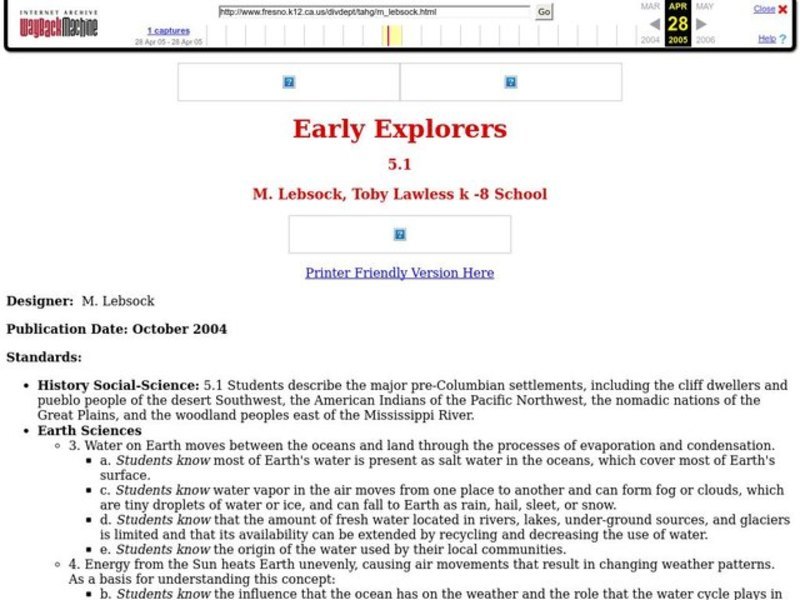 Early Explorers Lesson Plan