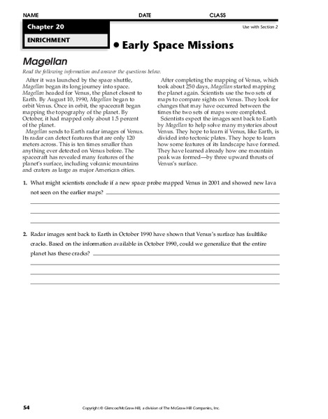 Early Space Missions Worksheet