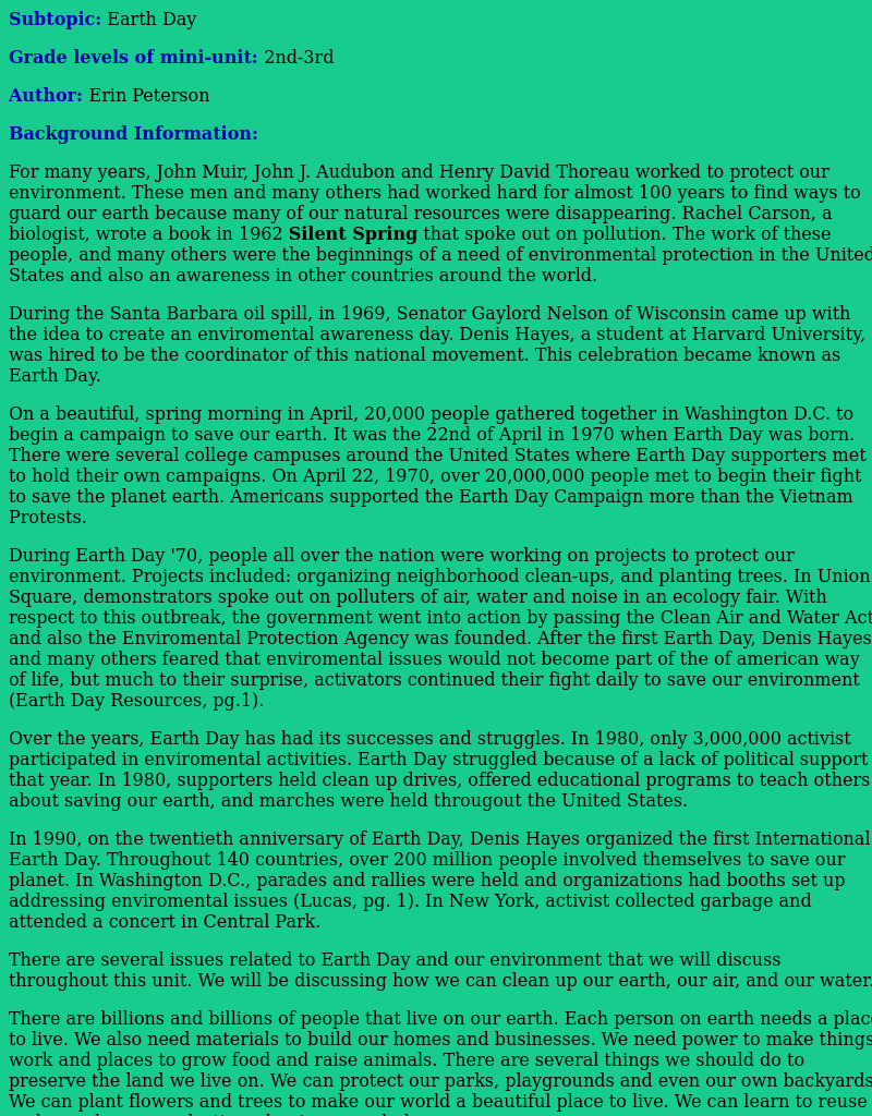 Earth Day Lesson Plan