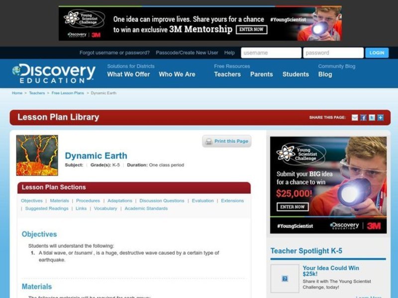 Dynamic Earth Lesson Plan