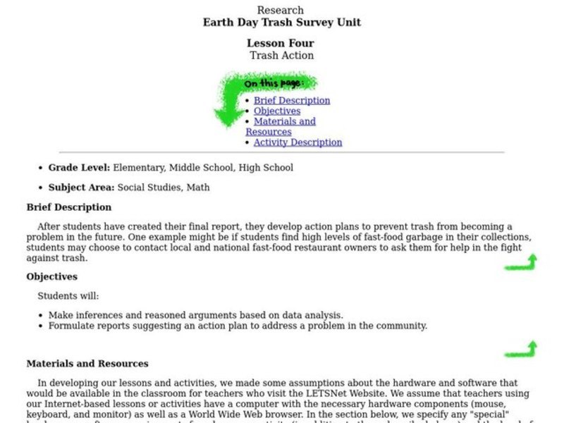 Earth Day Trash Survey Unit Lesson Plan