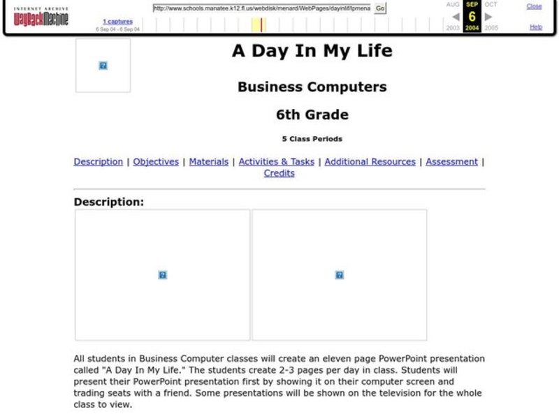 A Day In My Life Lesson Plan