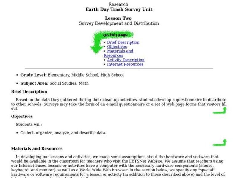 Earth Day Trash Survey Unit Lesson Plan