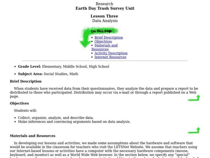 Earth Day Trash Survey Unit Lesson Plan