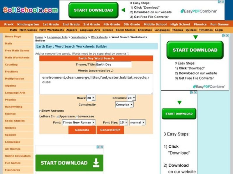 Earth Day Word Search Worksheet