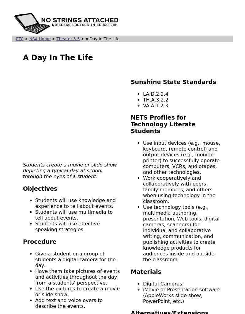 A Day in the Life Lesson Plan