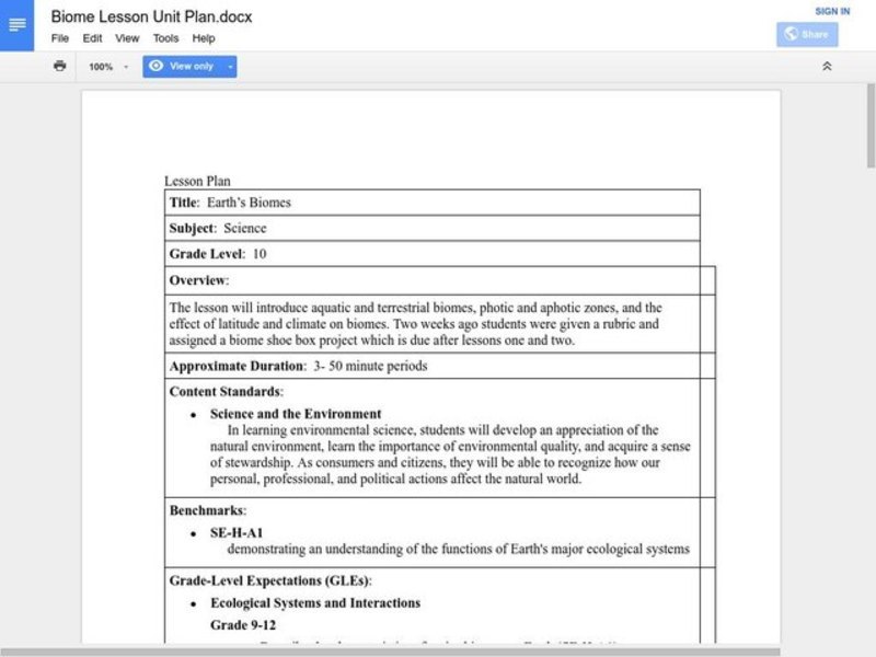 Earth's Biomes Lesson Plan