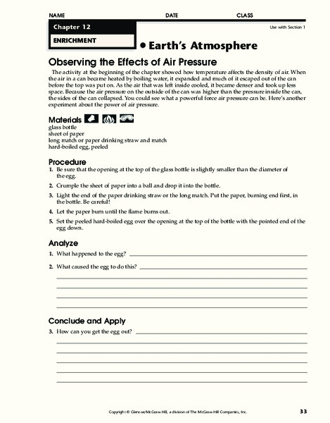 Earth's Atmosphere Worksheet