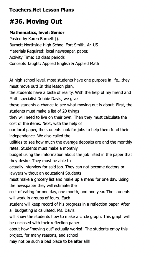 Moving Out Lesson Plan
