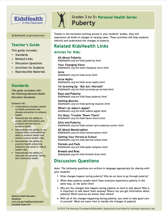 Puberty: Grades 3-5 Lesson Plan