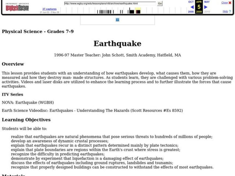 Earthquake Lesson Plan