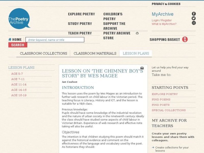 Lesson on 'The Chimney Boy's Story' by Wes Magee Lesson Plan