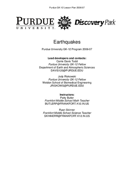 Earthquakes Lesson Plan
