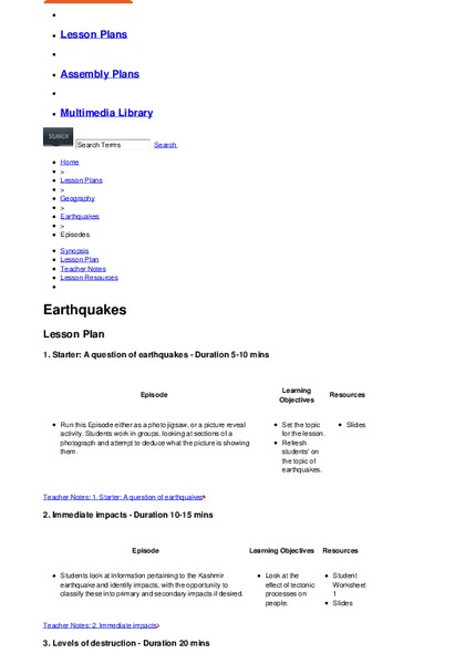 Earthquakes Lesson Plan