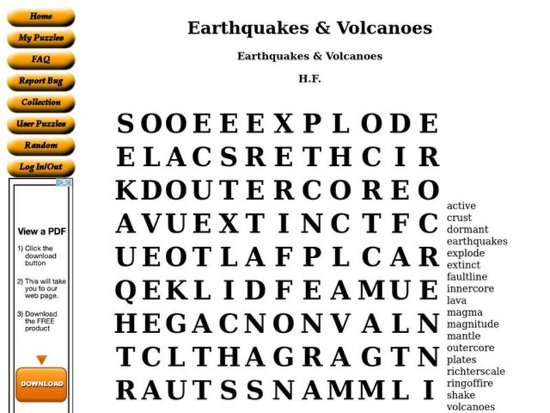 Earthquakes And Volcanoes Worksheet