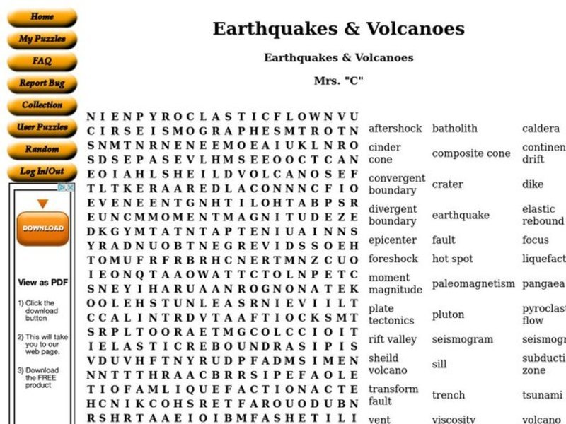 Earthquakes and Volcanoes Worksheet