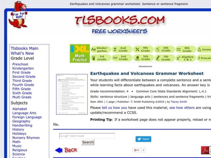 Earthquakes and Volcanoes Worksheet