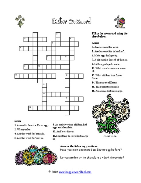 Easter Crossword Puzzle Worksheet