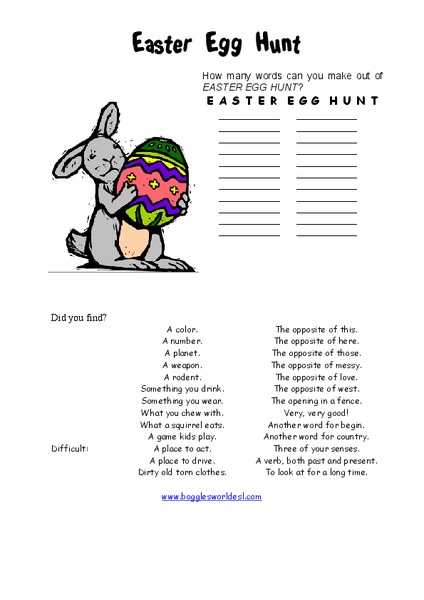 Easter Egg Hunt Worksheet