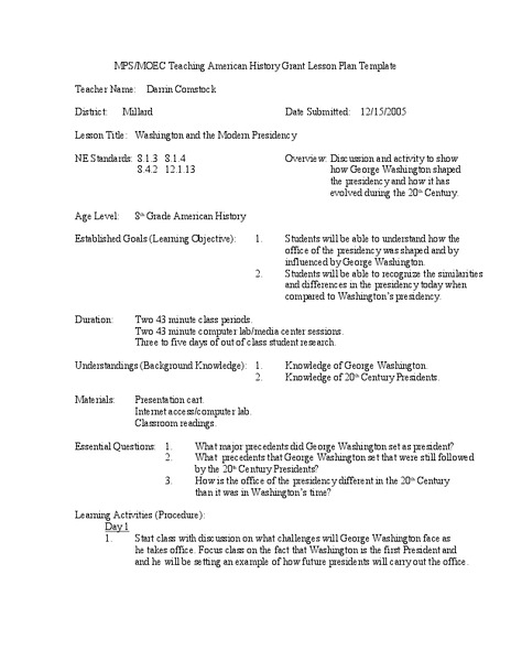 Washington and the Modern Presidency Lesson Plan