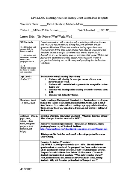 The Rules of War/World War I Lesson Plan