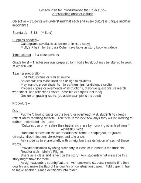 Introduction to the Holocaust: Appreciating Another Culture Lesson Plan