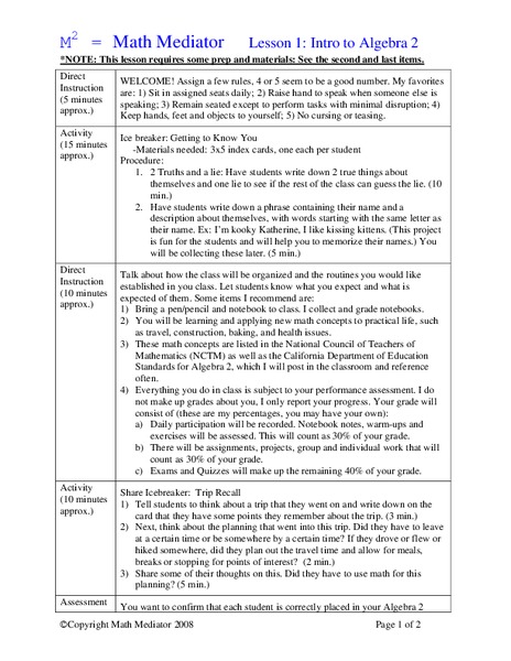 M  2 = Math Mediator Lesson Plan