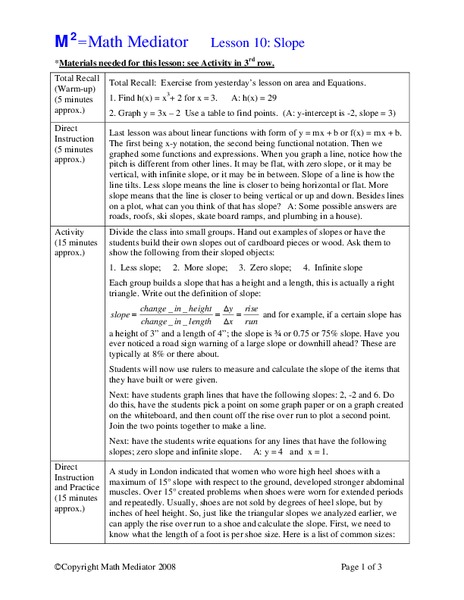 Math Mediator Lesson 10: Slope Lesson Plan