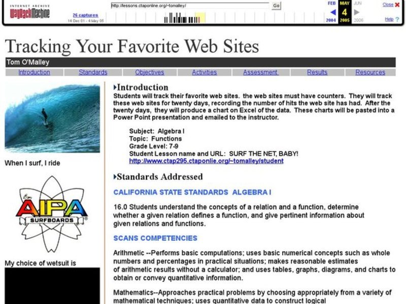 Tracking Your Favorite Web Sites Lesson Plan