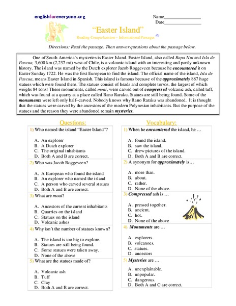 Easter Island Worksheet
