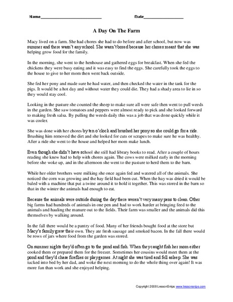 A Day On The Farm Worksheet