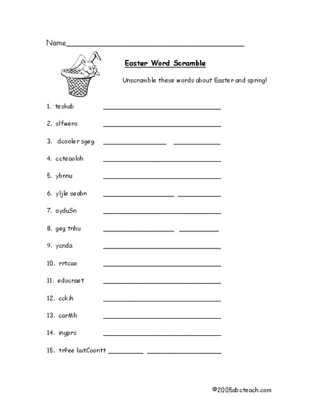 Easter Word Scramble Worksheet