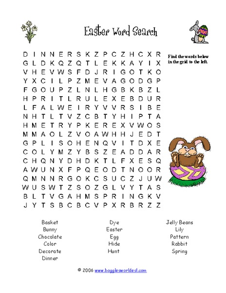 Easter Word Search Worksheet