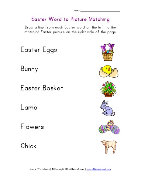 Easter Word to Picture Matching Worksheet