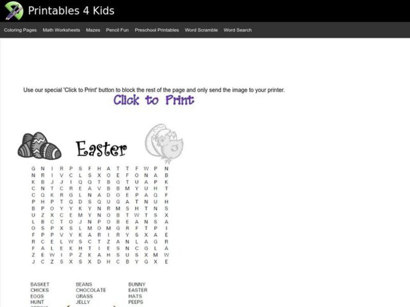 Easter Word Search Worksheet