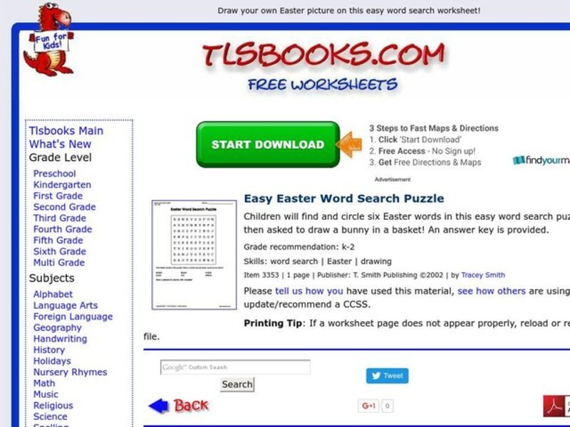 Easter Word Search Puzzle Worksheet