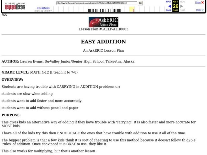 Easy Addition Lesson Plan