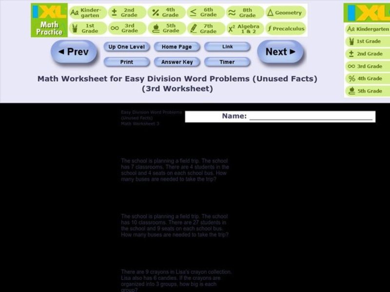 Easy Division Word Problems Version 3 Worksheet
