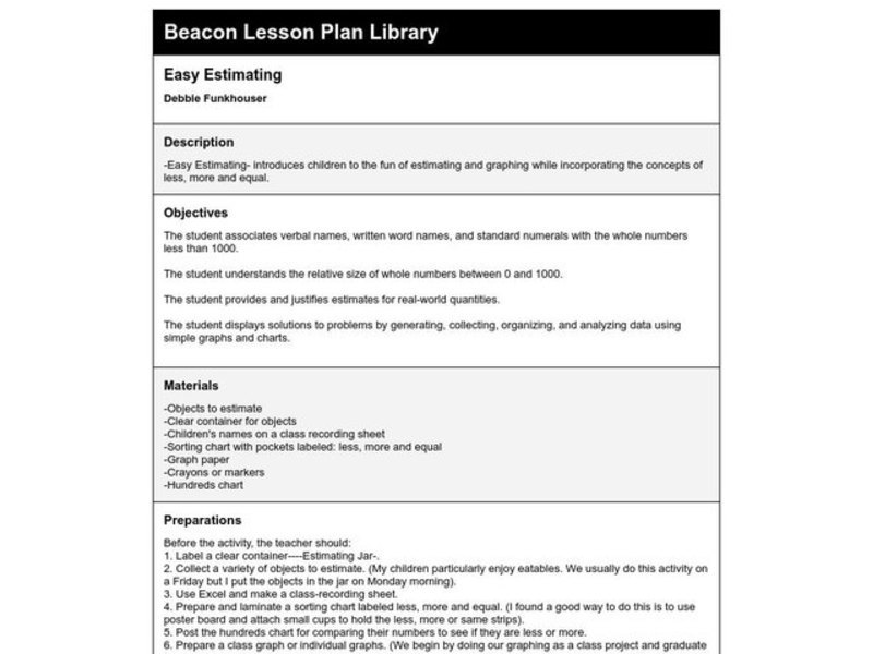 Easy Estimating Lesson Plan