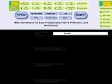 Easy Multiplication Word Problems Worksheet