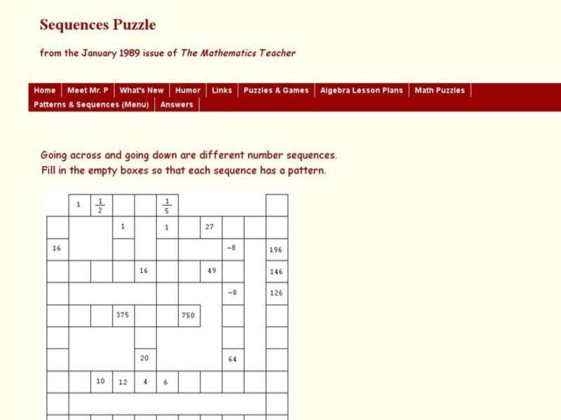 Sequences Puzzle Worksheet