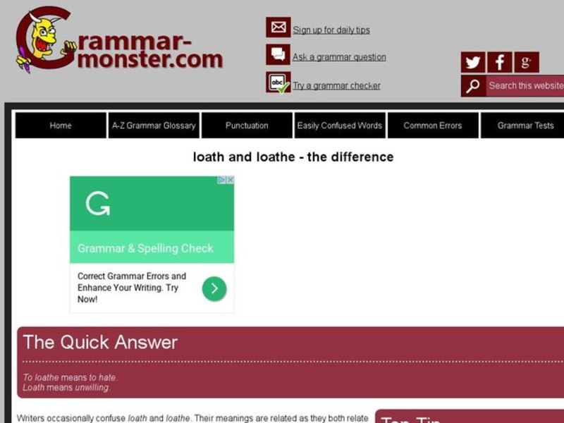 Loath vs. Loathe Worksheet