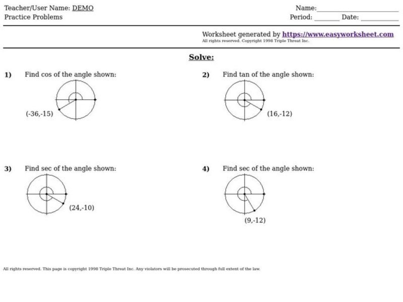 Easy Worksheet: Trigonometry Worksheet